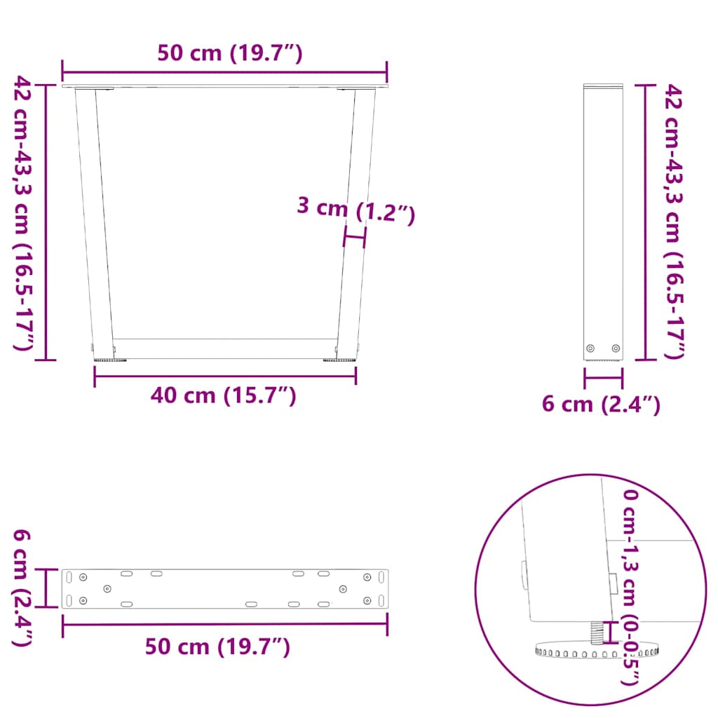 Couchtischbeine V-Form 2 Stück Schwarz 30x(30-31,3) cm Stahl