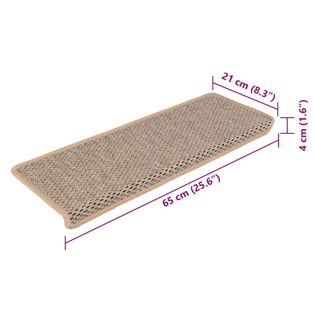 Treppenmatten Selbstklebend Sisal-Look 15 Stk. 65x21x4 Platina