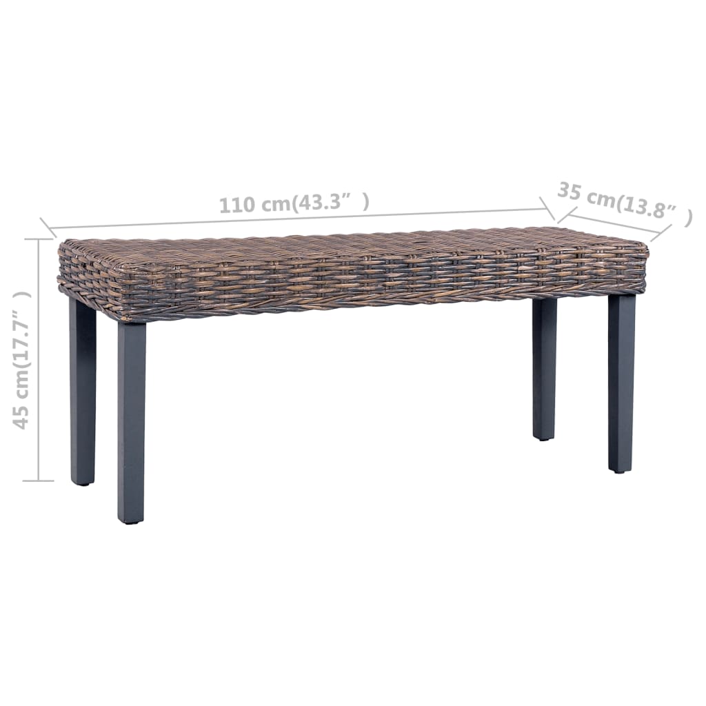 Sitzbank 110 cm Weiß Natur Kubu-Rattan und Massivholz Mahagoni