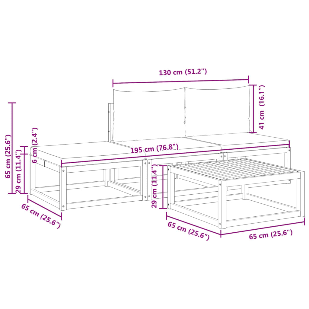 6-tlg. Gartensofa-Set mit Kissen Holz Akazie & Seil