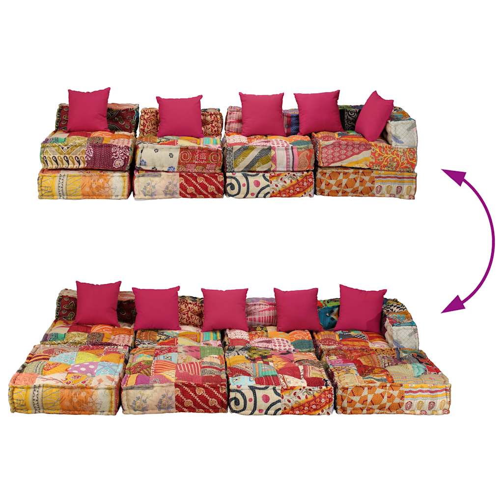 2-Sitzer Modularer Pouf Patchwork Stoff