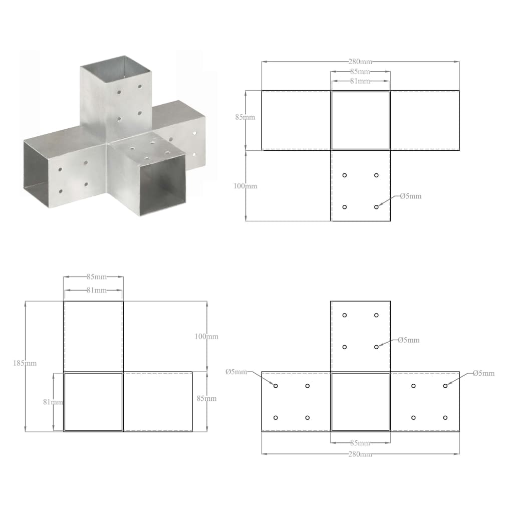 Pfostenverbinder L-Form Verzinktes Metall 71 x 71 mm