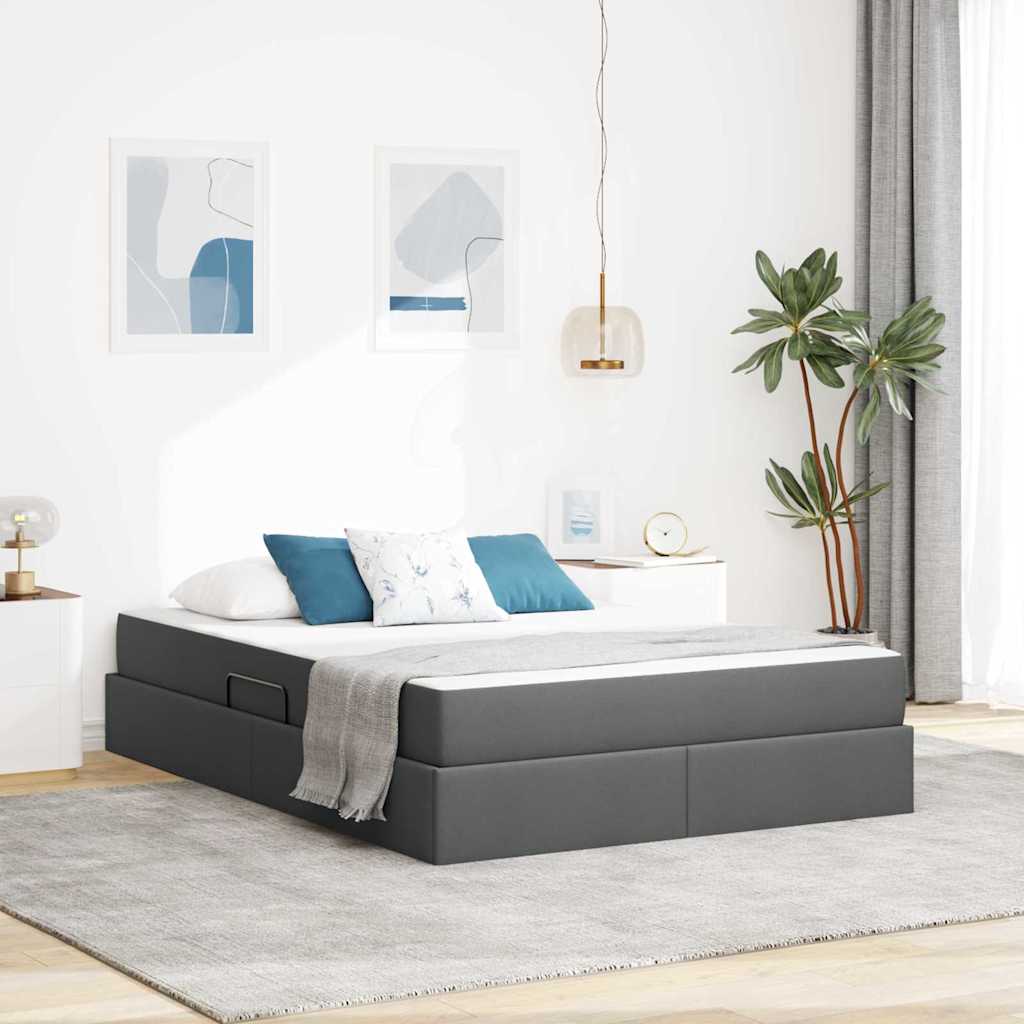 Aufbewahrungsbett mit Matratze Hellgrau 90 x 190 cm Polyester