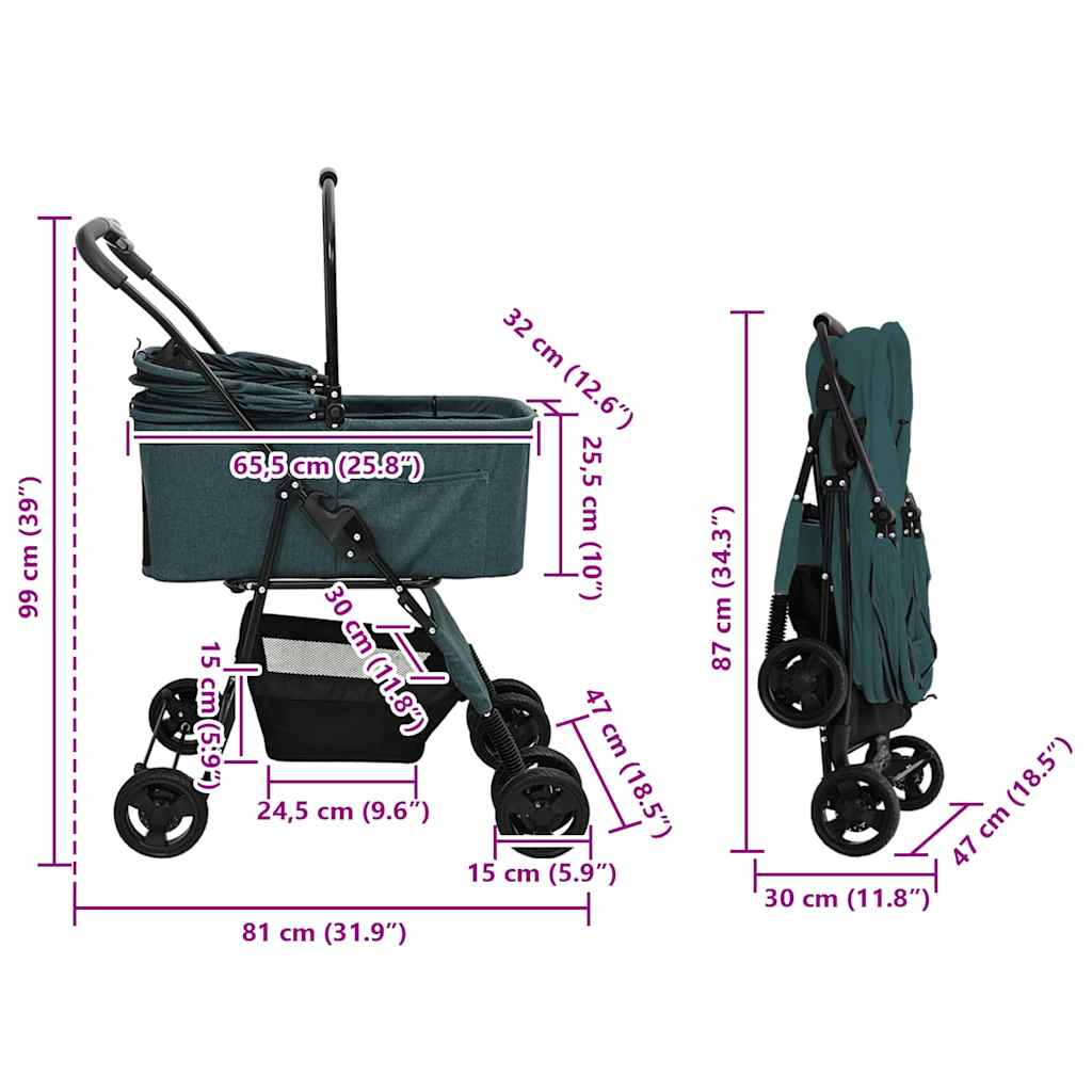 Faltbarer Haustierwagen Rosa 81 x 47 x 99 cm Polyester