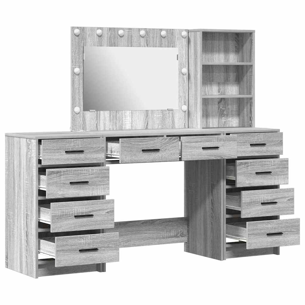 Schminktisch mit Spiegelbeleuchtung 3 pcs Weiß Holzwerkstoff