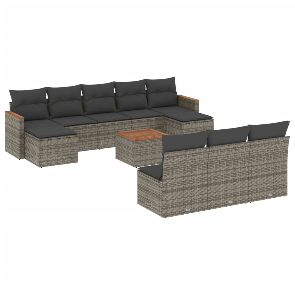 10-tlg. Garten-Sofagarnitur mit Kissen Schwarz Poly Rattan