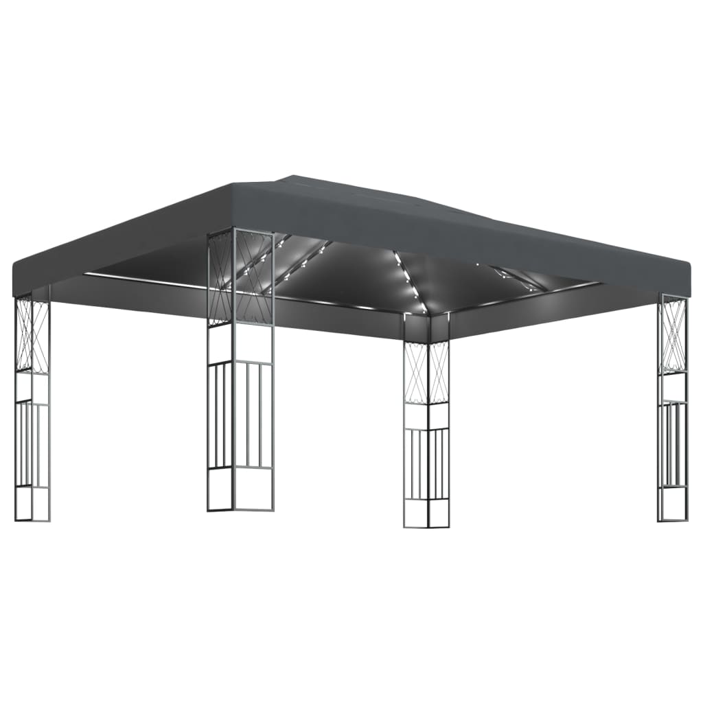 Pavillon mit LED-Lichterkette 3x3 m Creme Stoff