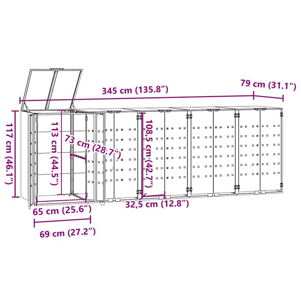 Mülltonnenbox für 2 Tonnen Schwarz 138x79x117 cm Stahl