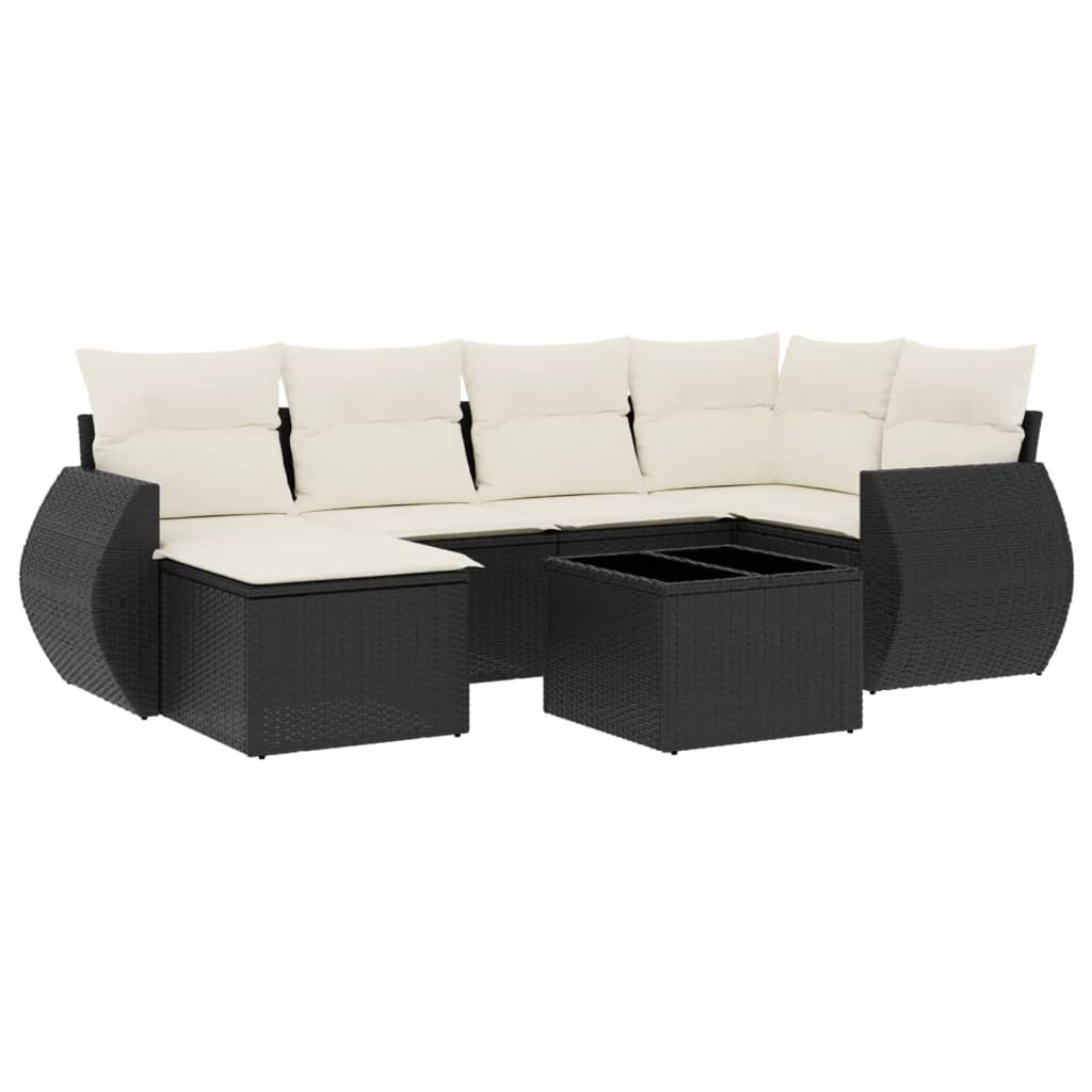 6-tlg. Garten-Sofagarnitur mit Kissen Schwarz Poly Rattan