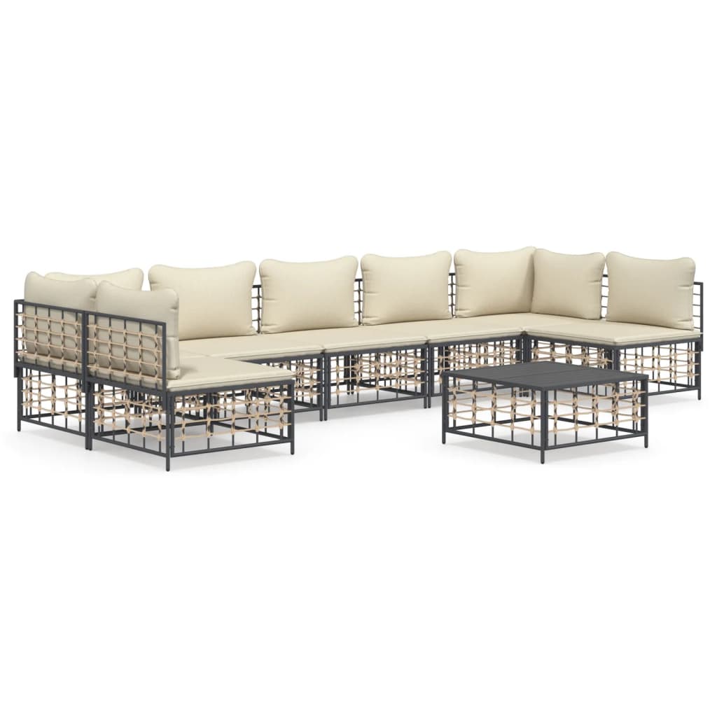 7-tlg. Garten-Lounge-Set mit Kissen Anthrazit Poly Rattan