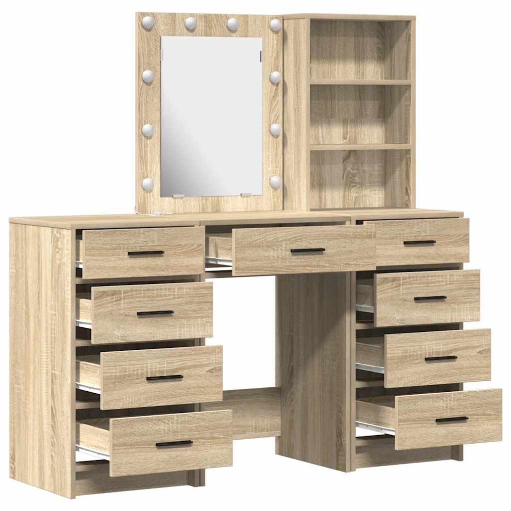 Schminktisch mit Spiegelbeleuchtung 3 pcs Weiß Holzwerkstoff