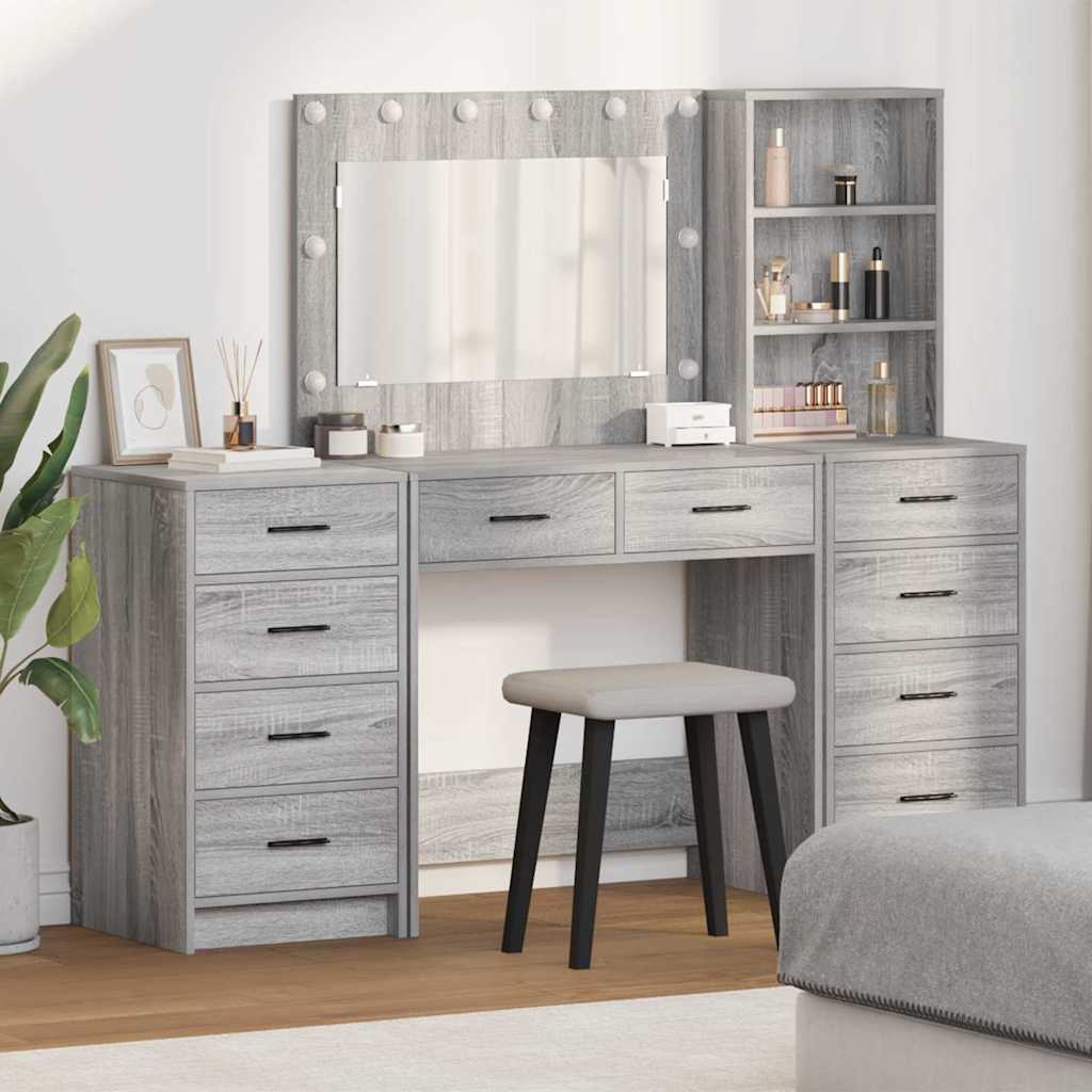 Schminktisch mit Spiegelbeleuchtung 3 pcs Weiß Holzwerkstoff