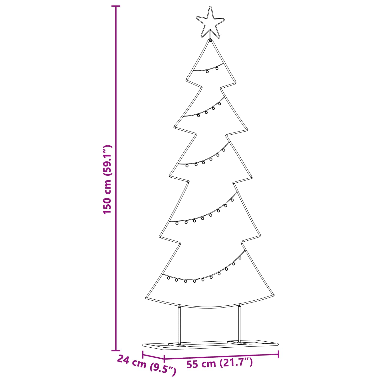 Metall Weihnachtsbaum mit Ständer Schwarz 60 cm Stahl