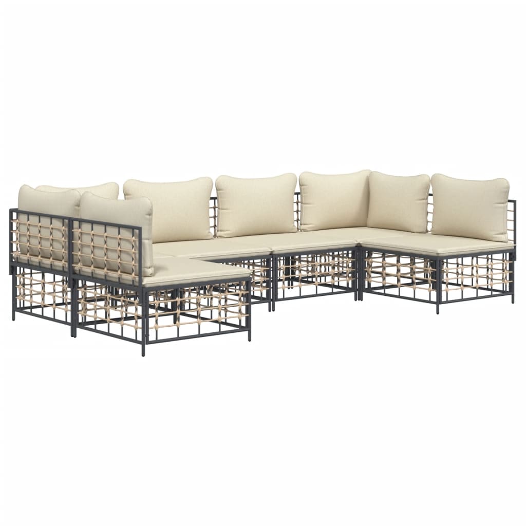 7-tlg. Garten-Lounge-Set mit Kissen Anthrazit Poly Rattan
