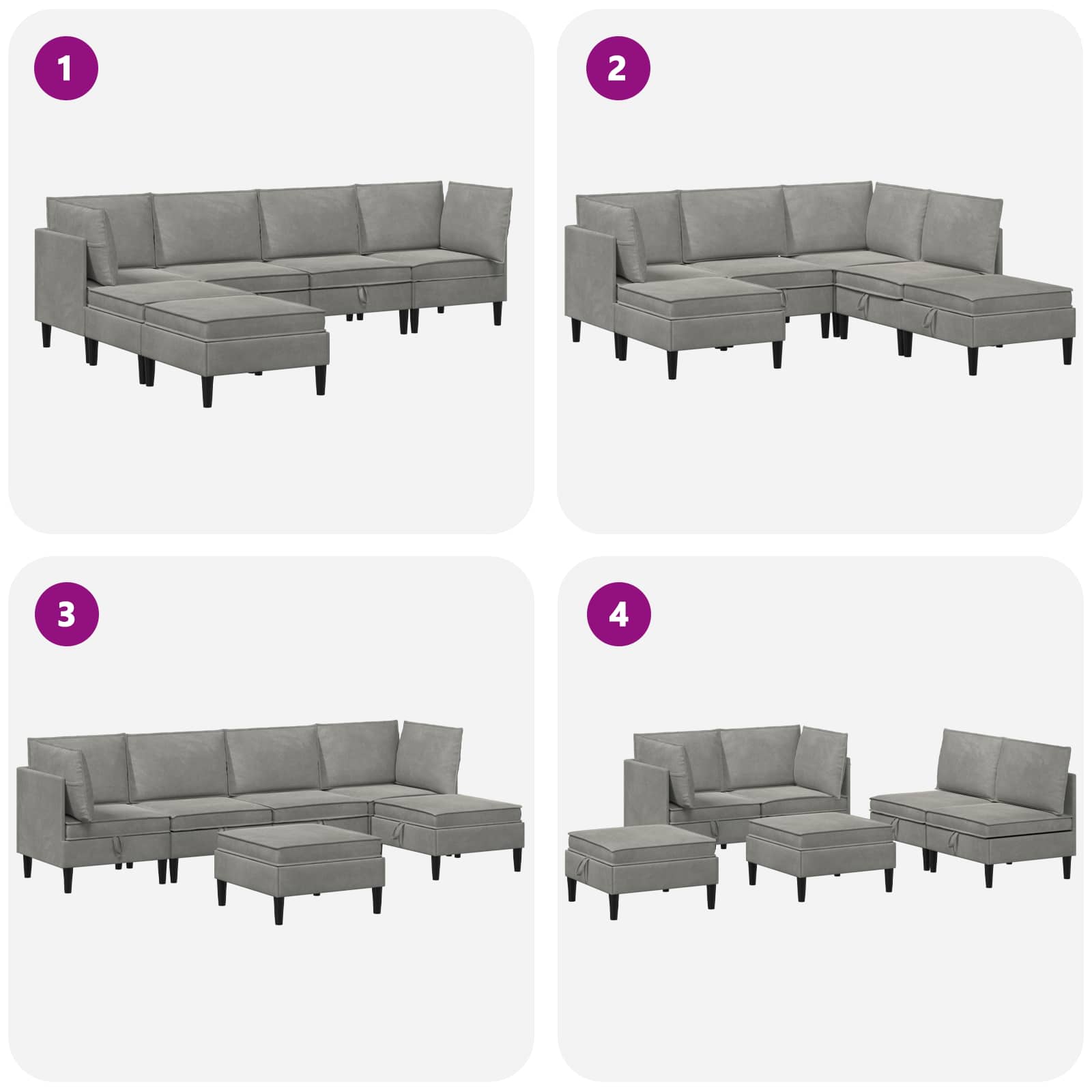Wohnzimmergarnitur mit Kissen mit Speicher 3 pcs Hellgrau Samt