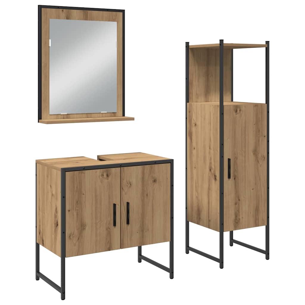 3-tlg. Badmöbel-Set Räuchereiche Holzwerkstoff