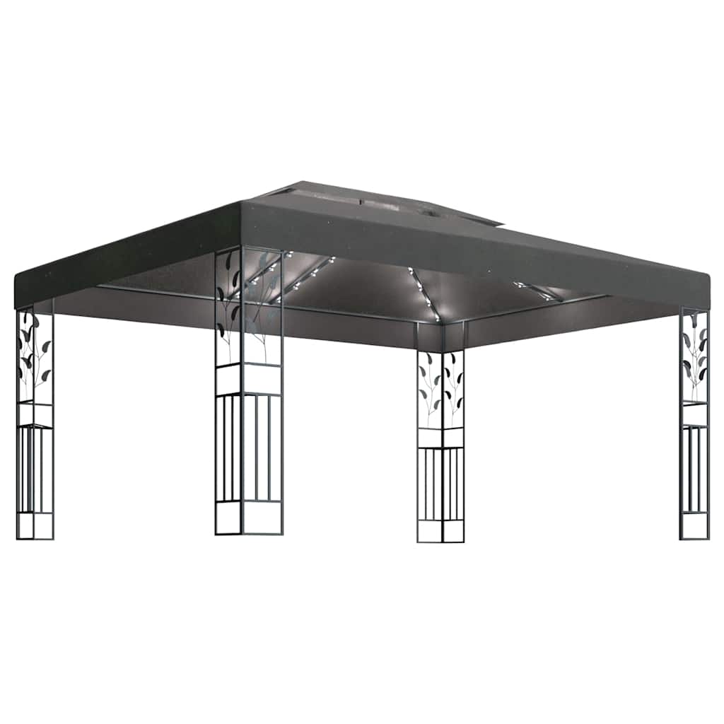 Pavillon mit Doppeldach & LED-Lichterkette 3x4 m Weiß