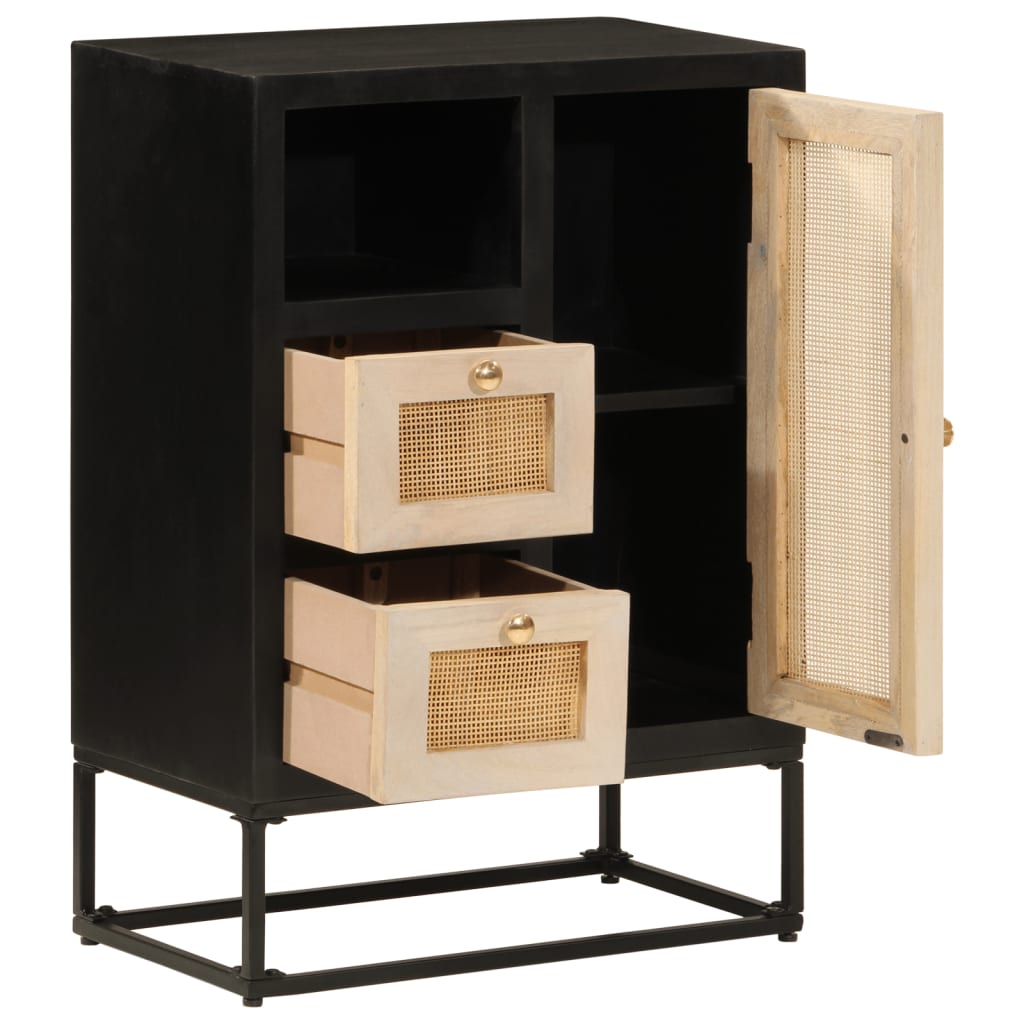 Nachttisch Schwarz 40x30x50 cm Massivholz Mango und Eisen