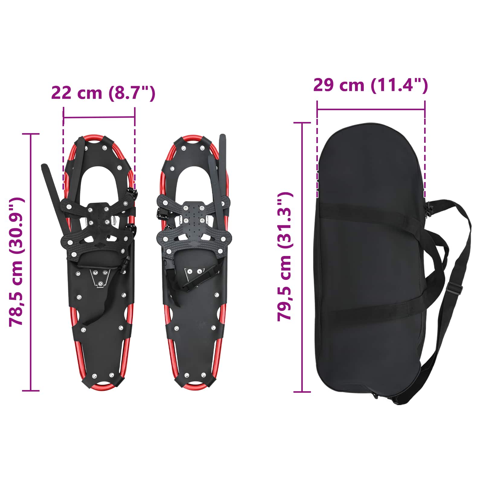 3 in 1 Schneeschuhe Silber und Schwarz 53,5 x 21 cm