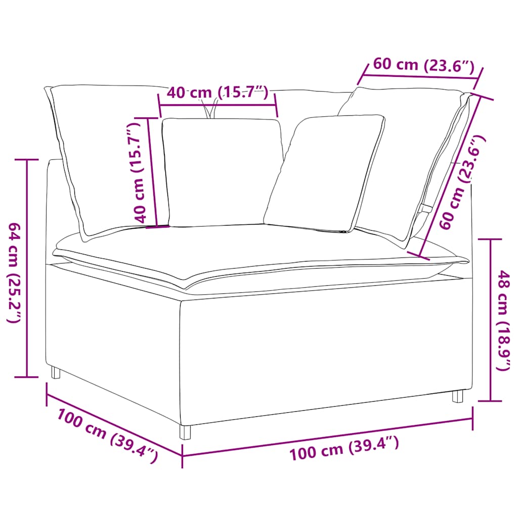 Modulares Sofa Endmodul mit Armlehne Kissen Hellgrau 100 cm