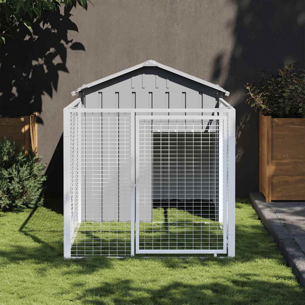 Hundehütte mit Auslauf Anthrazit 117x201x123cm Verzinkter Stahl