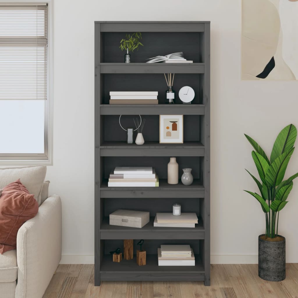 Bücherregal Grau 80x35x68 cm Massivholz Kiefer
