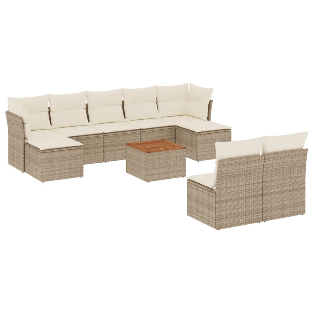 10-tlg. Garten-Sofagarnitur mit Kissen Schwarz Poly Rattan