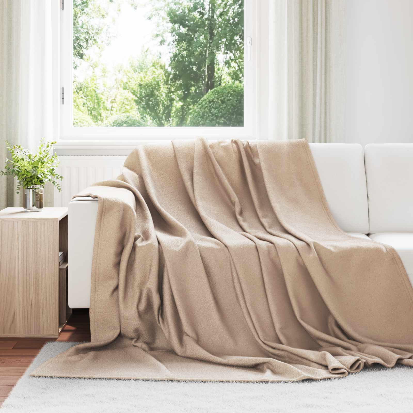 Überwurfdecke Beige 170 x 130 cm Fleece