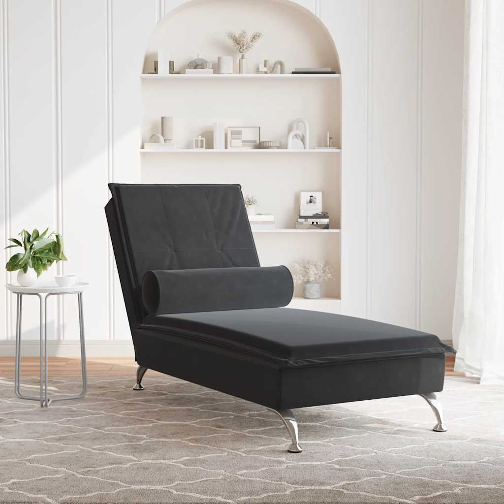 Massage-Chaiselongue mit Nackenrolle Hellgrau Samt