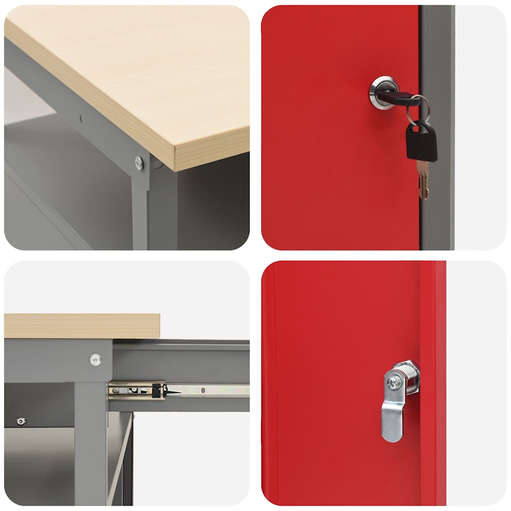 Werkbank-Set mit Schubladen 2 pcs Rot und Grau 200 x 55 x 85 cm