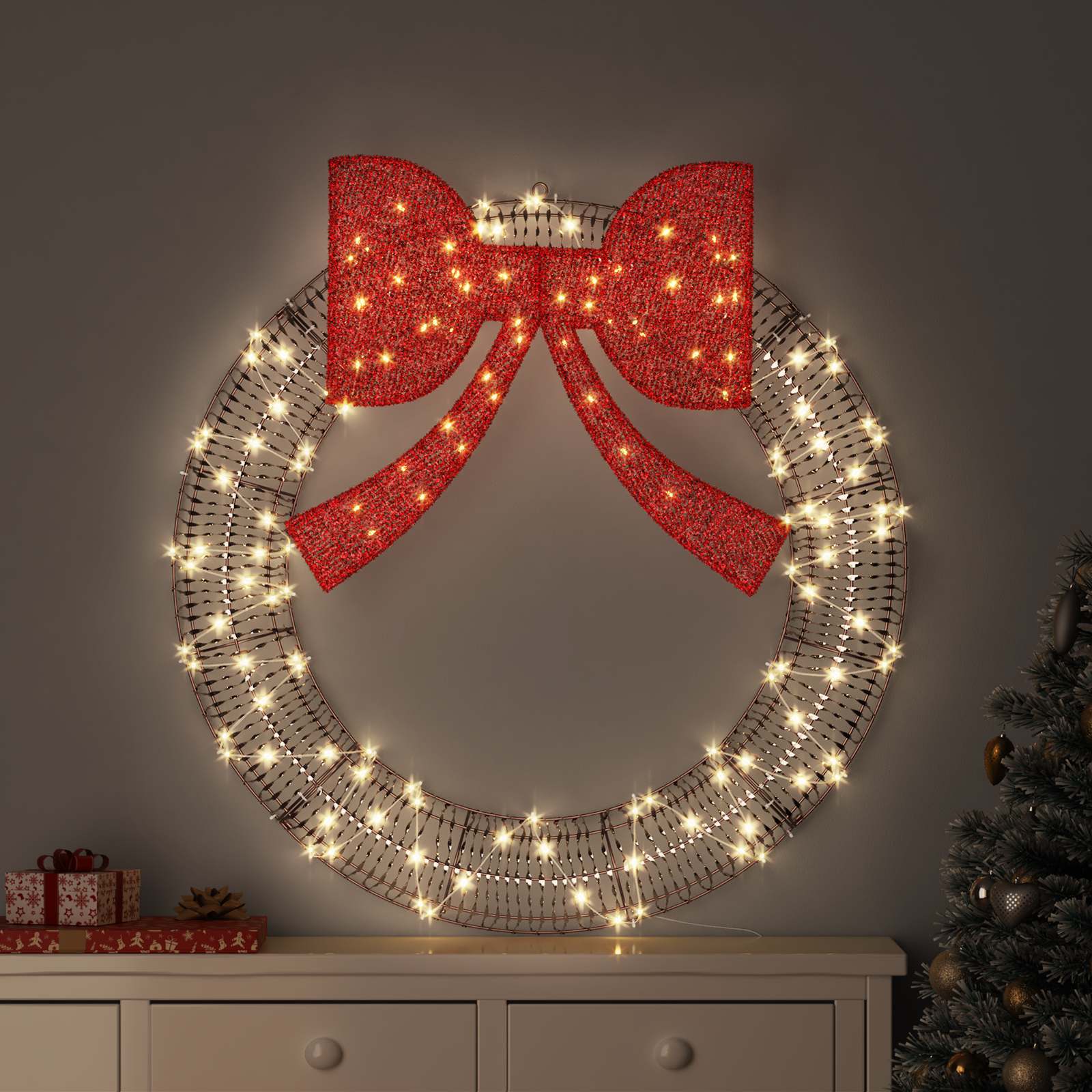 Kranz mit 60 LEDs Warmweiß 76 x 76 x 8 cm PET