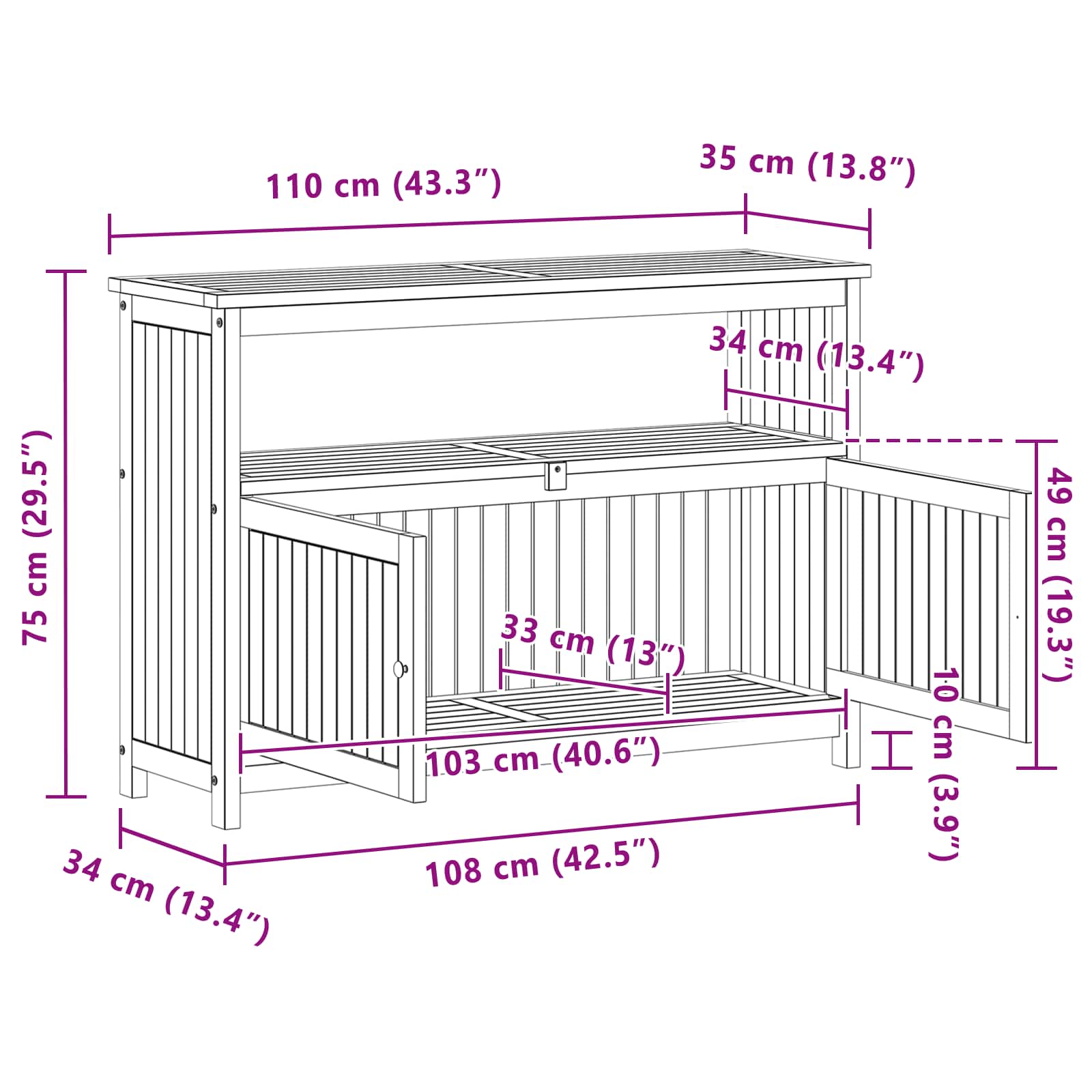 Garten-Konsolentisch 80x35x75 cm Massivholz Akazie