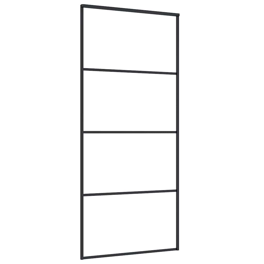 Schiebetür mit Beschlag Schwarz 76x205 cm ESG-Glas