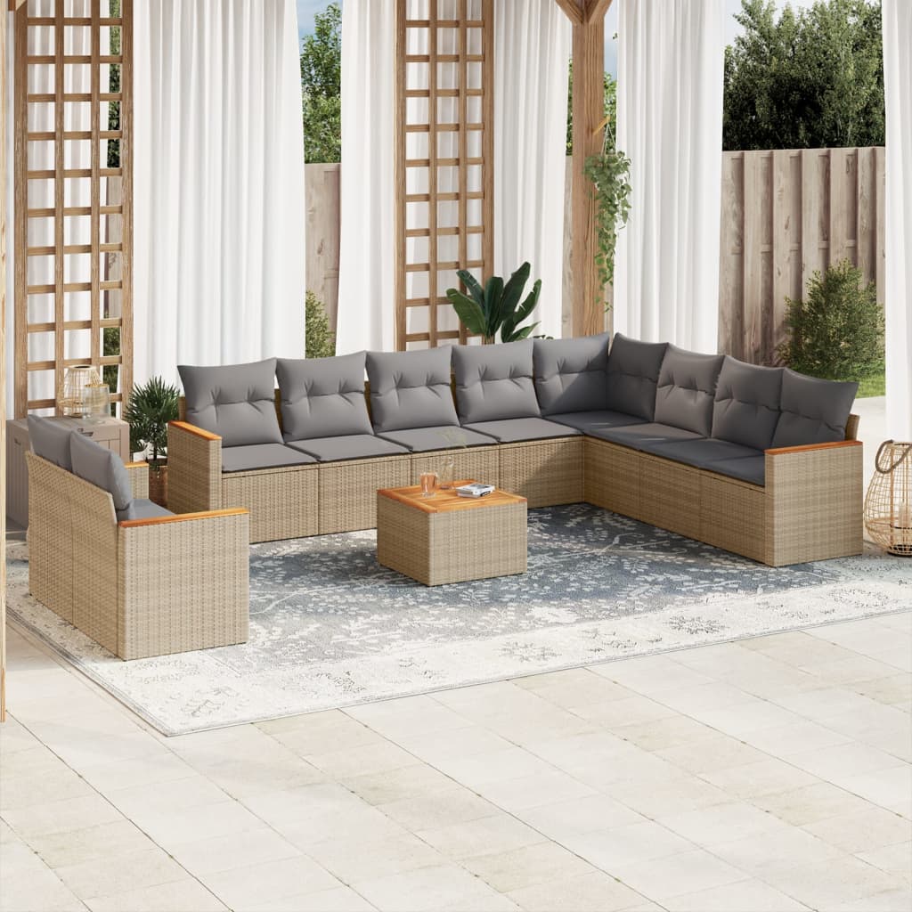 10-tlg. Garten-Sofagarnitur mit Kissen Schwarz Poly Rattan