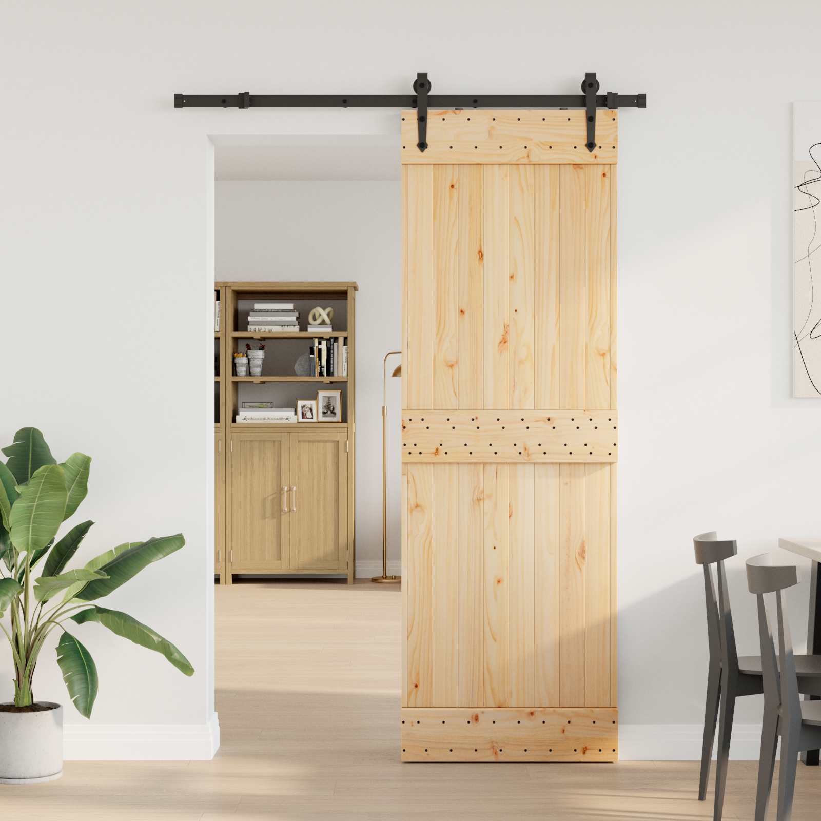 Schiebetür NARVIK Natürlich und Schwarz 70 x 210 cm (152,5 cm)