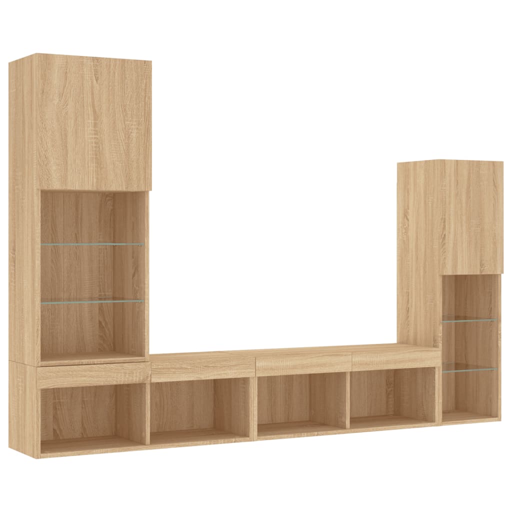 4-tlg. Wohnwand mit LED-Beleuchtung Weiß Holzwerkstoff