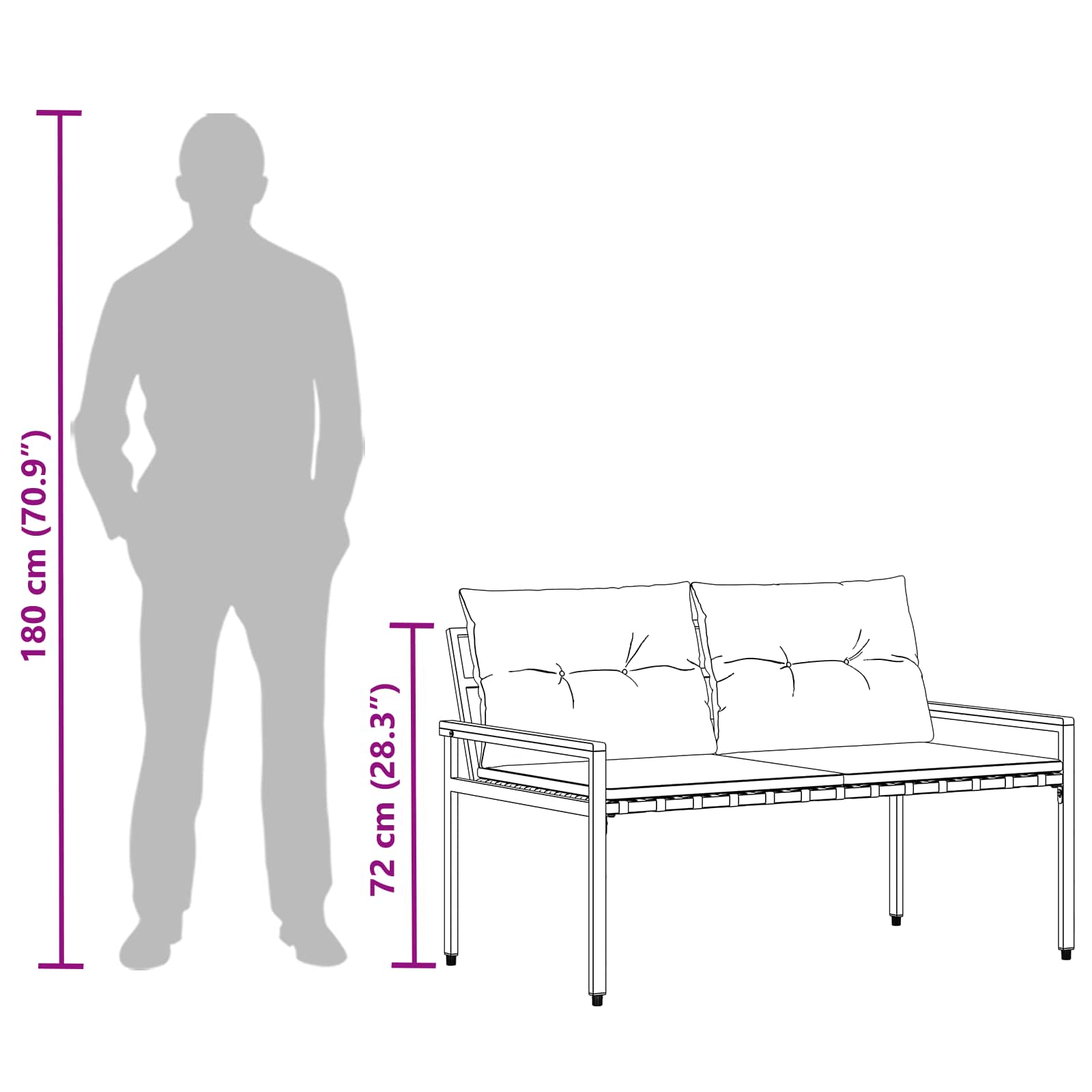 Bank Outdoor 2 -Seater 116 x 67,5 x 72 cm Poly-Rattan Cremeweiß