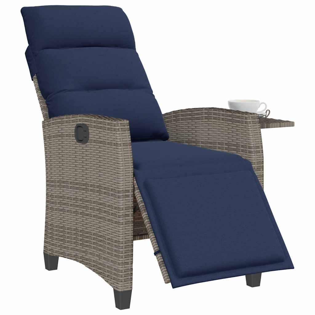 Gartensessel mit Beistelltisch Verstellbar Schwarz Poly Rattan