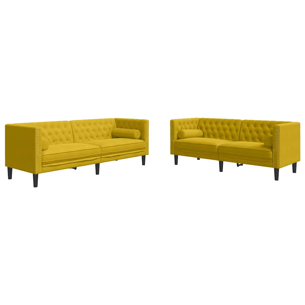 3-tlg. Chesterfield-Sofa-Set mit Nackenrollen Hellgrau Samt