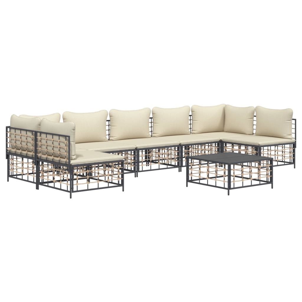 7-tlg. Garten-Lounge-Set mit Kissen Anthrazit Poly Rattan