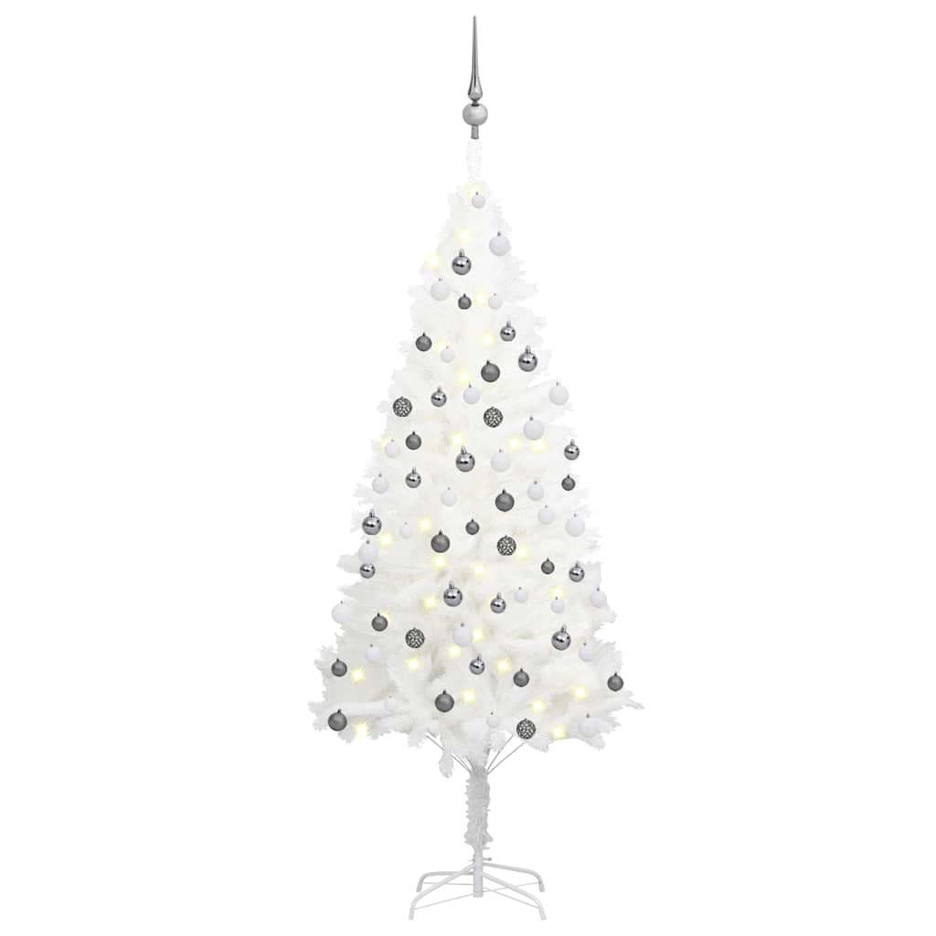 Künstlicher Weihnachtsbaum mit Beleuchtung & Kugeln Weiß 120 cm