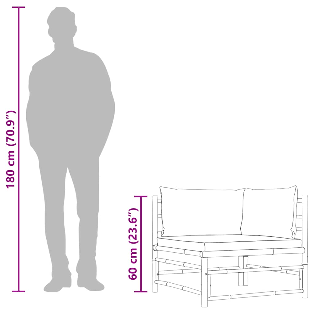 3-tlg. Garten-Lounge-Set mit Kissen Bambus