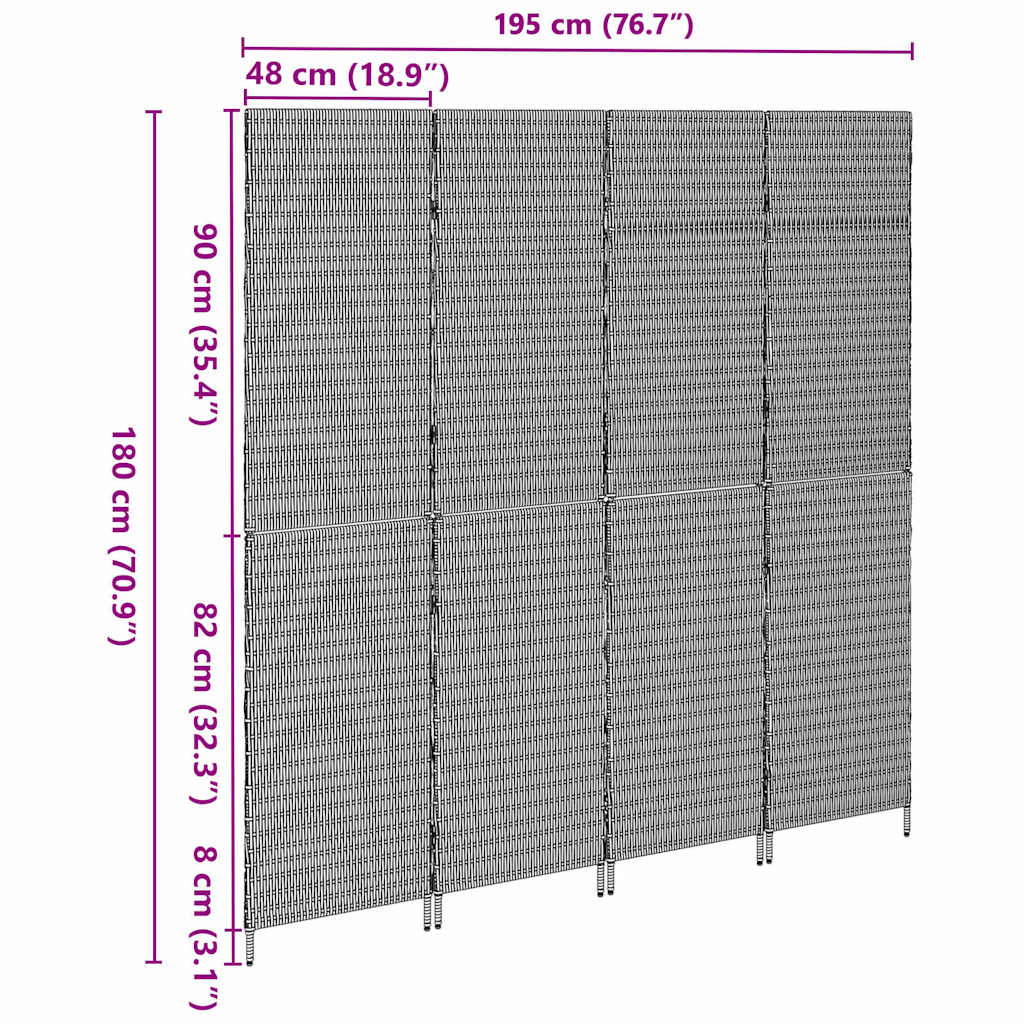 Raumteiler Schwarz 146 x 180 cm Poly-Rattan