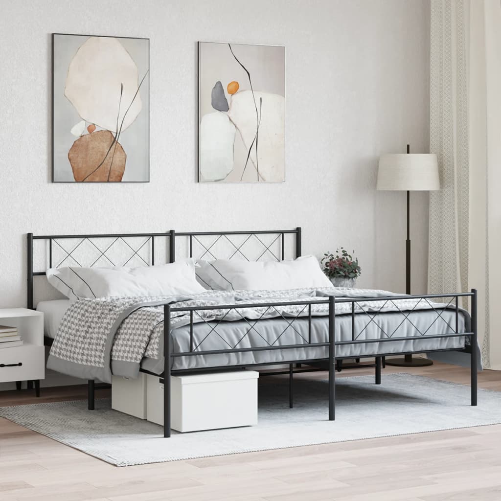 Bettgestell mit Kopfteil Metall Schwarz 100x190 cm