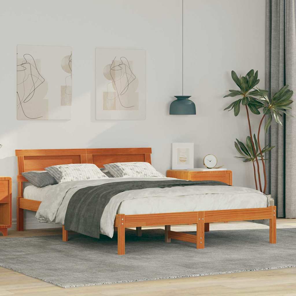 Bettgestell mit Kopfteil Braun 200 x 200 cm Massivholz Kiefer