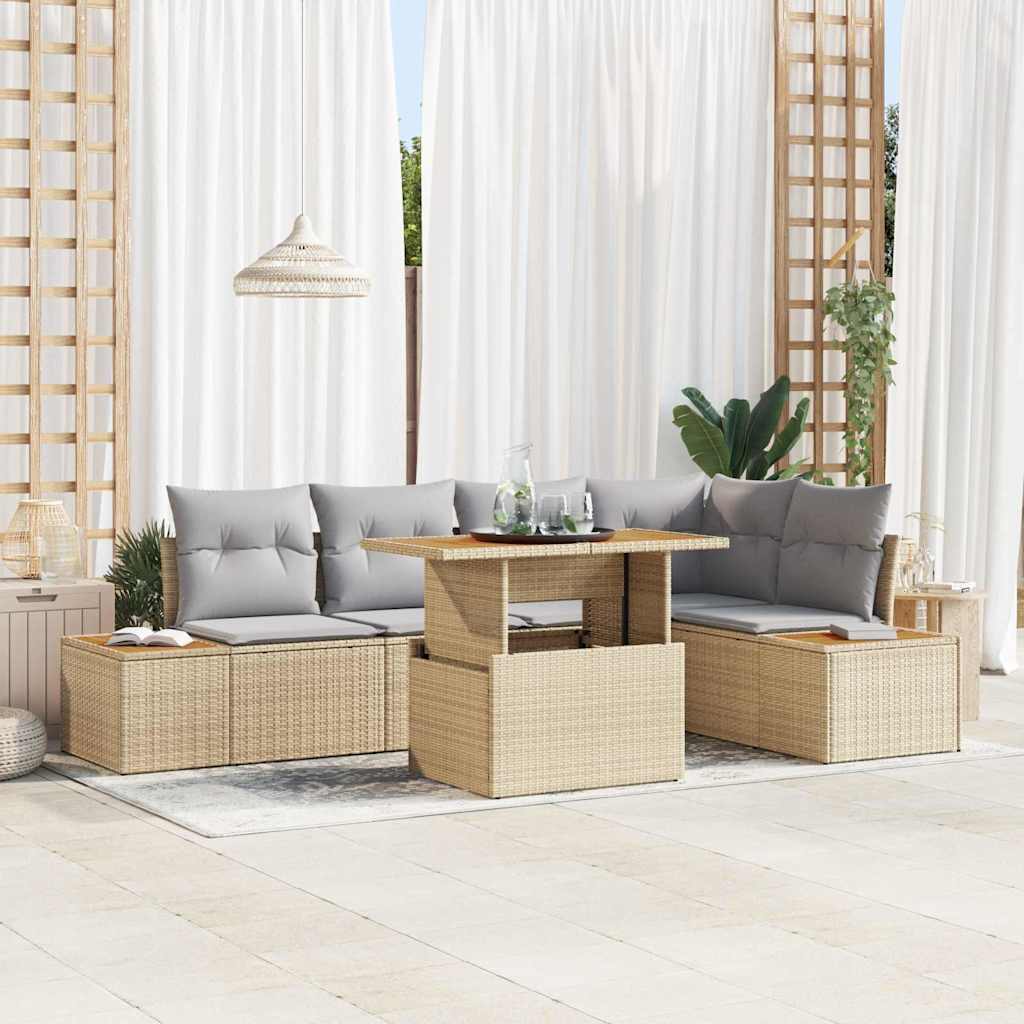Garten Essgruppe mit Kissen 6 pcs Schwarz und Beige
