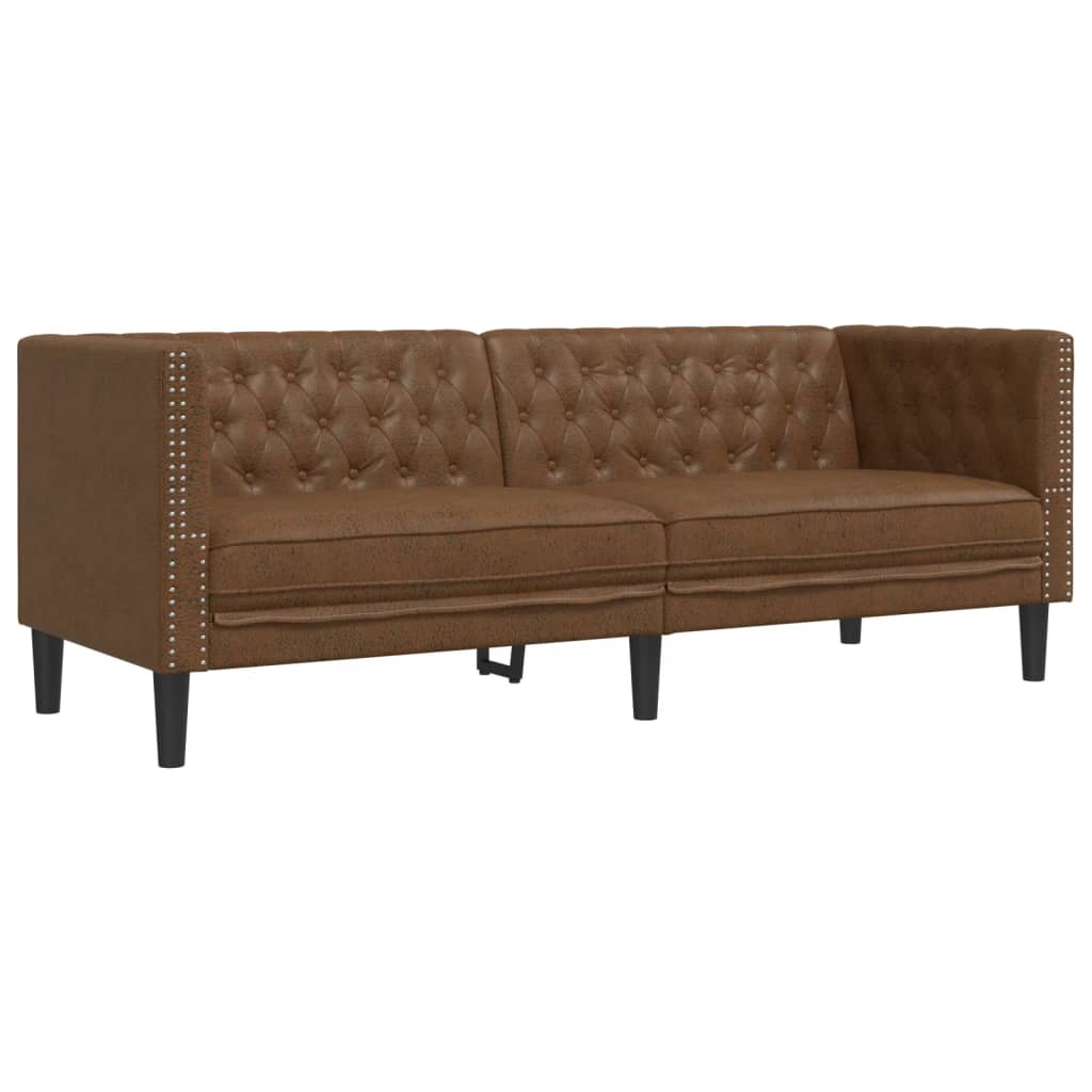 3-tlg. Chesterfield-Sofa-Set Schwarz Kunstleder