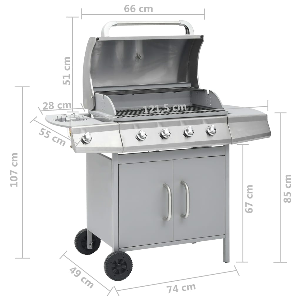 Gasgrill 4+1 Flammen Schwarz Stahl