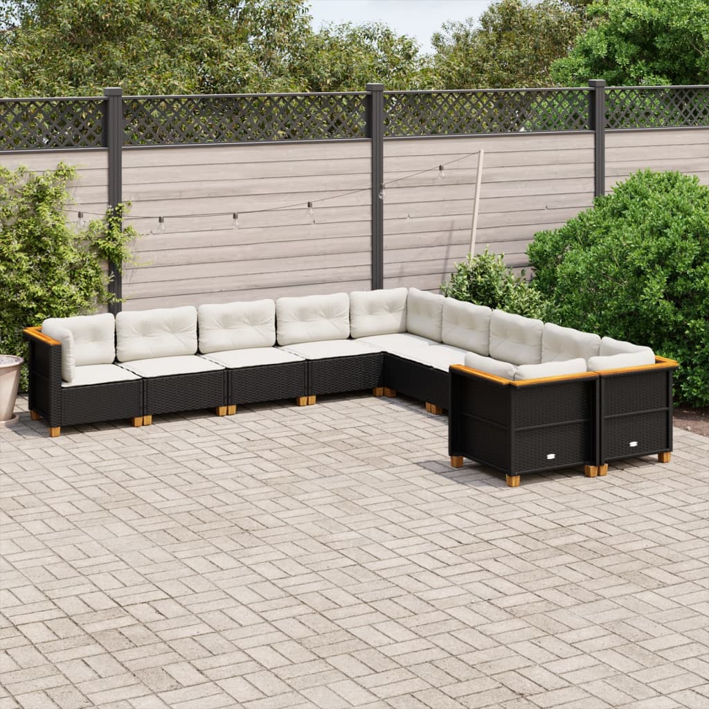 10-tlg. Garten-Sofagarnitur mit Kissen Beige Poly Rattan