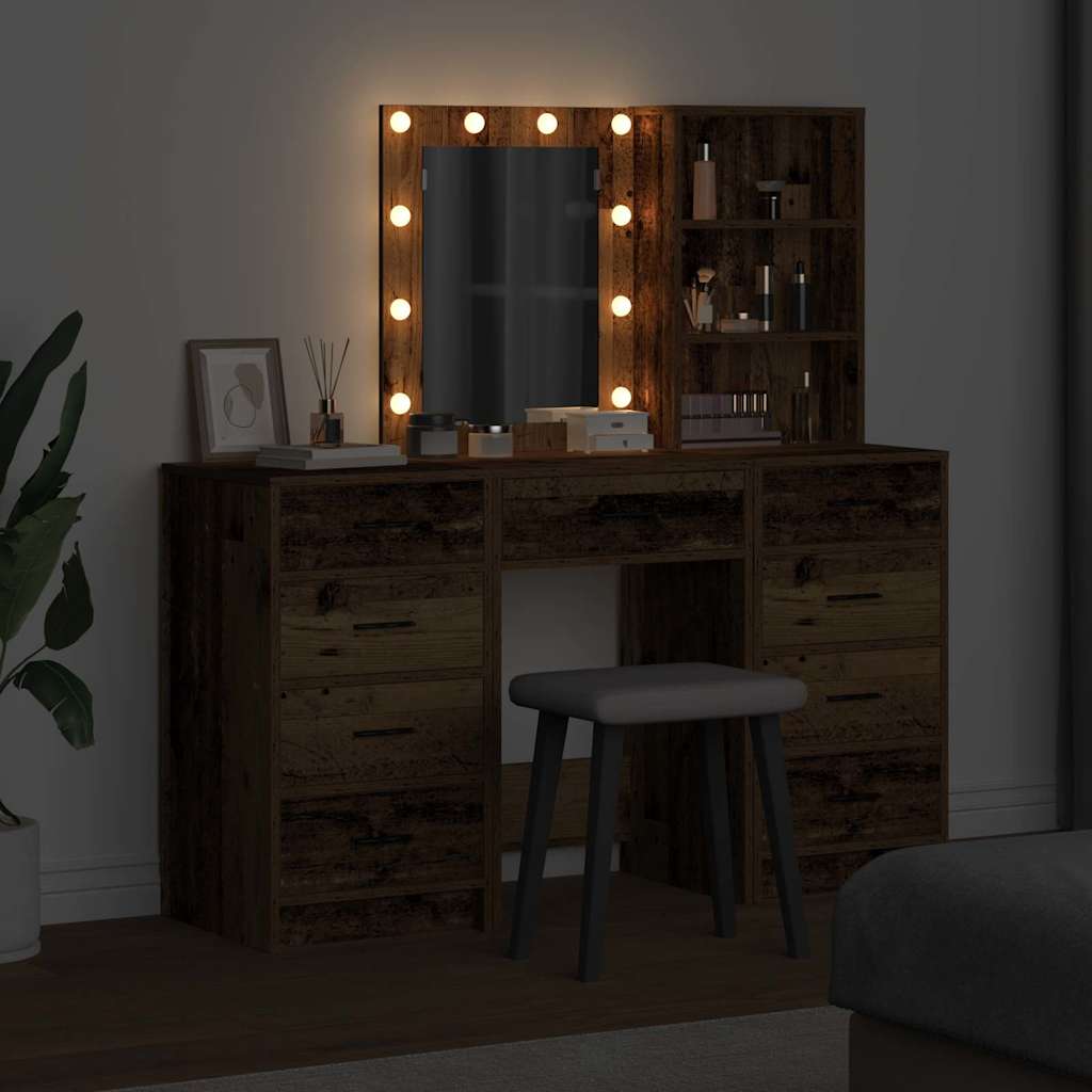 Schminktisch mit Spiegelbeleuchtung 3 pcs Weiß Holzwerkstoff